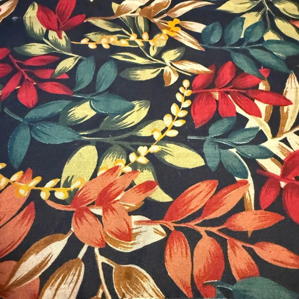 Cejon Floral Scarf Black Botanical Print Square‎ Fall Leaves Korea 21x17